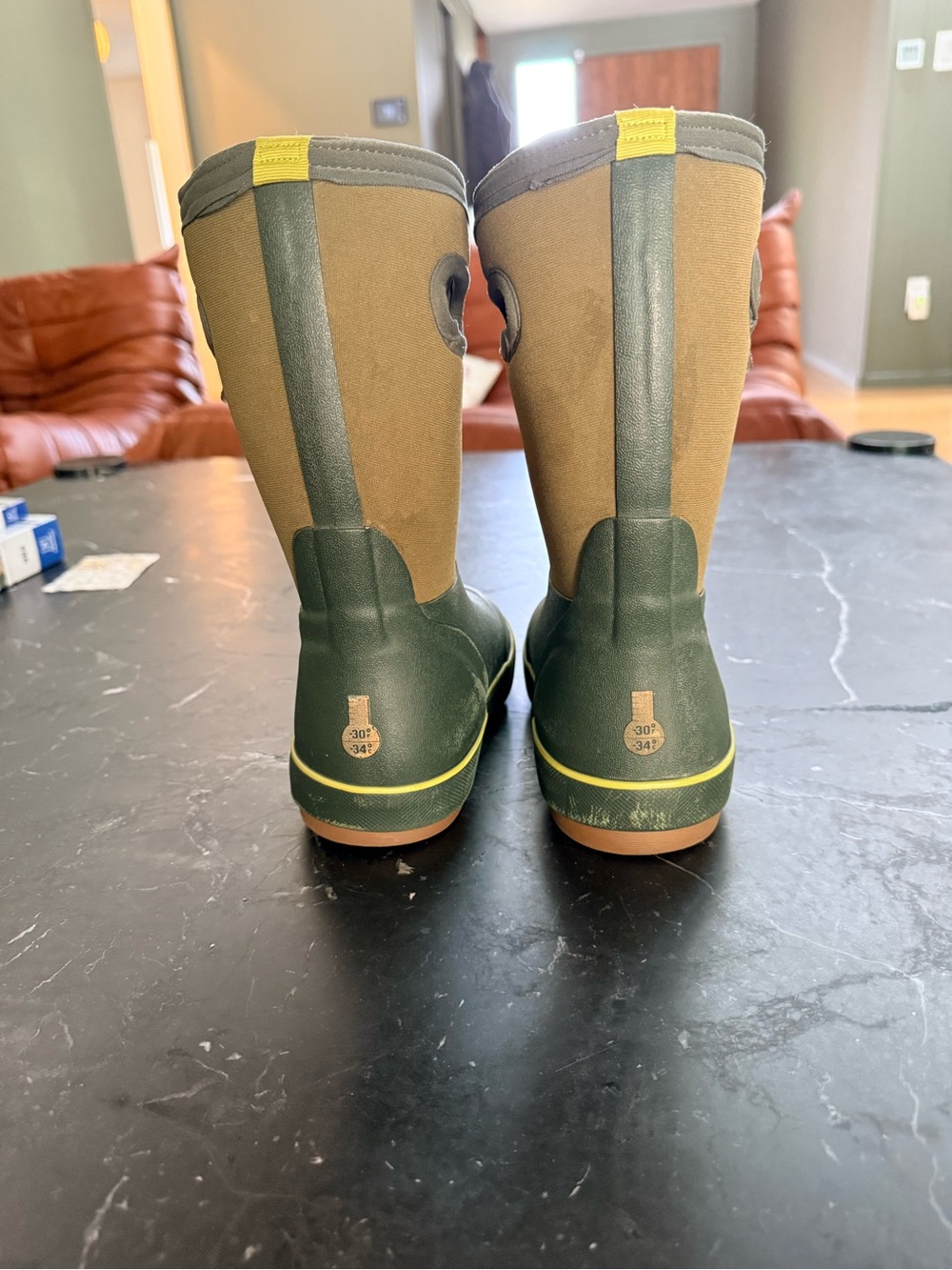 Bogs Kids Olive Green, Tan & Yellow Pull-Tab Rain Boots - Picture 3 of 10